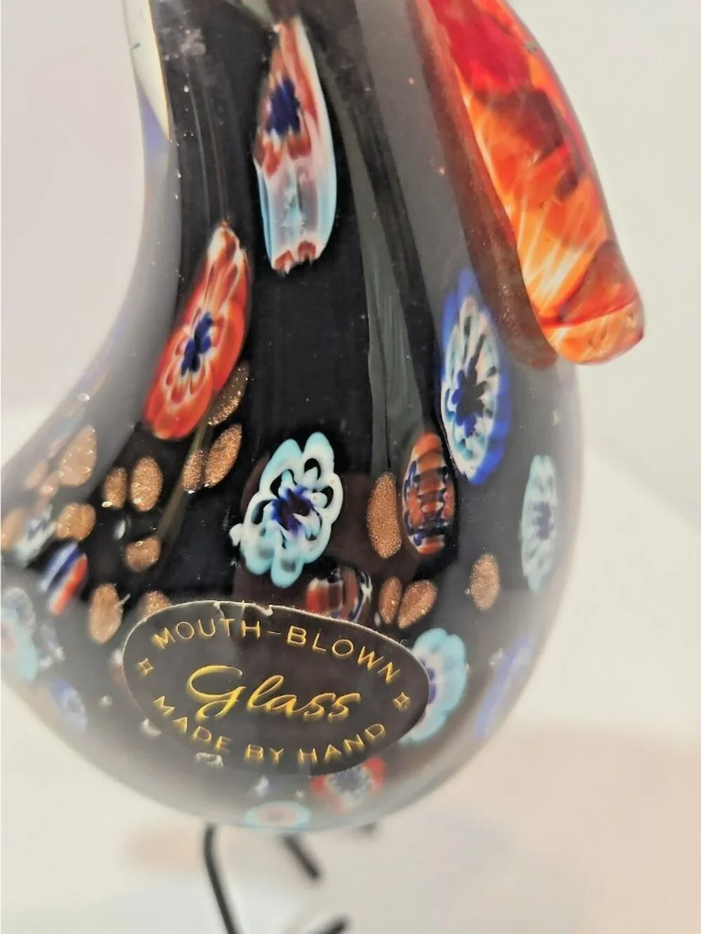 Vintage Murano Style Hand Blown Art Glass Rooster Multicolor Figurine 8.5